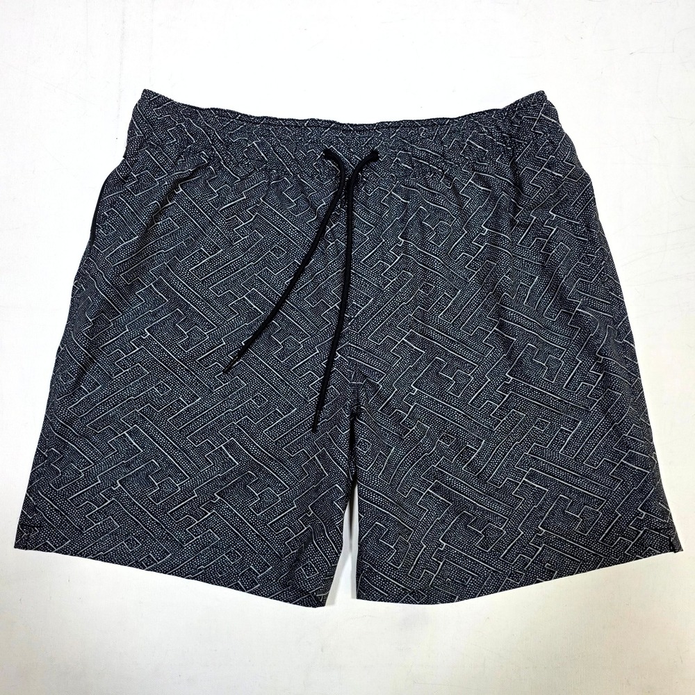 Goodfellow & Co Swim Trunks Mens L Black White Geometric Maze Pattern Shorts‎